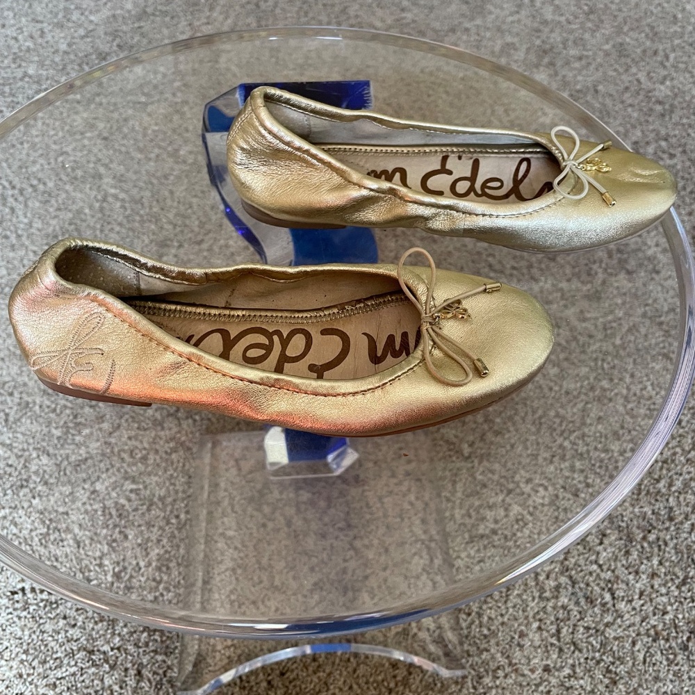 Used Sam Edelman Gold Ballet Flats - Picture 3 of 5